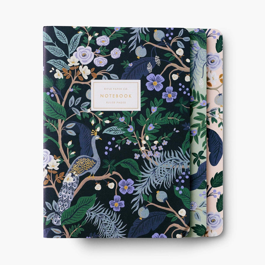 Botanical Peacock Notebooks - Set of 3