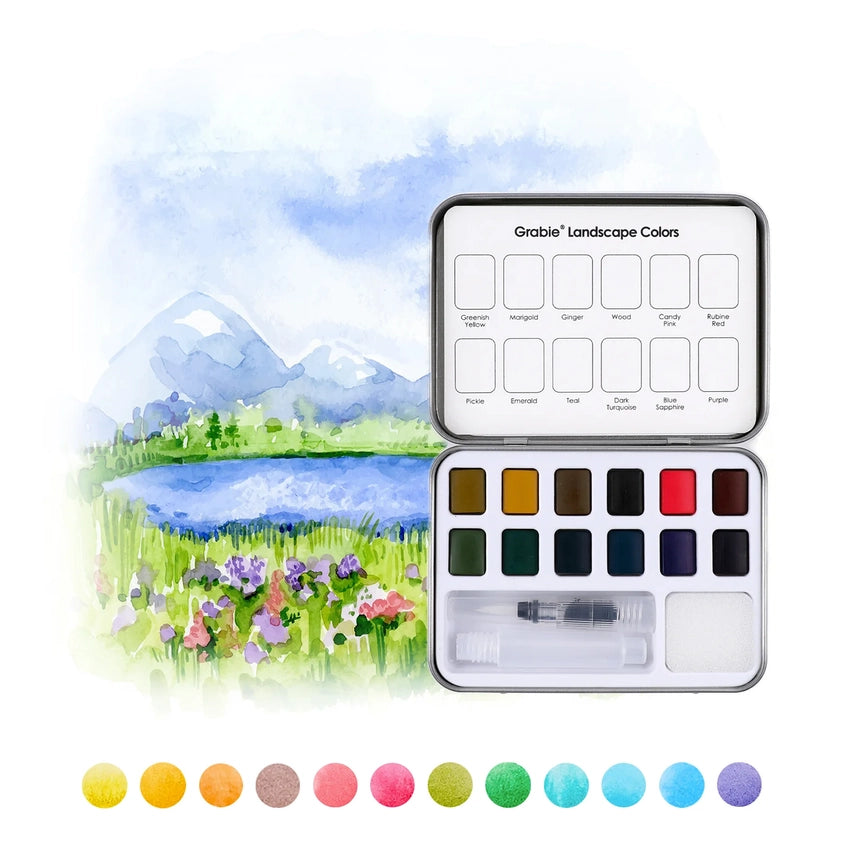 Watercolor Pocket Set of 12 with Brush - Landscape Colors