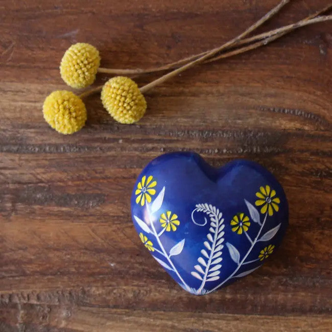 Floral Blue Soapstone Heart
