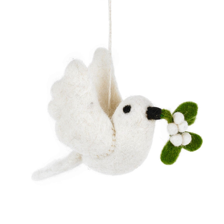 Felted Mistletoe Dove Ornament