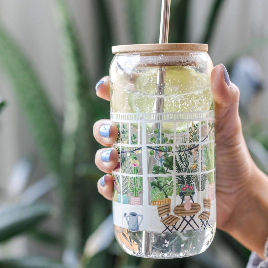 Greenhouse Glass with Lid & Straw