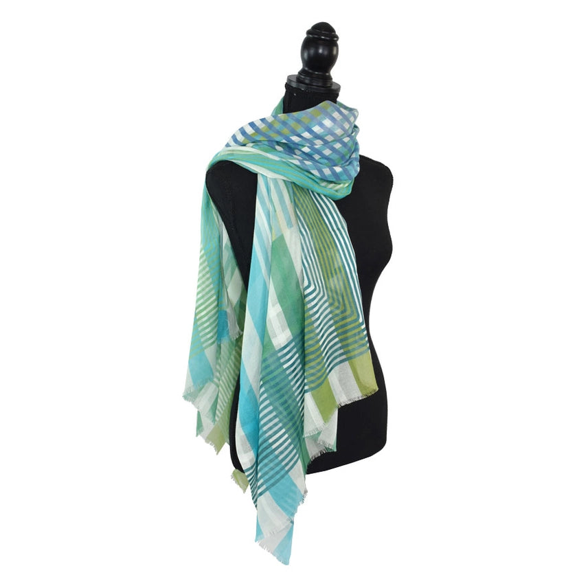 Cody Striped Cotton Scarf - Green