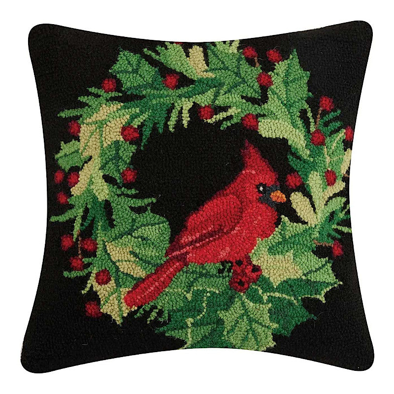 Cardinal on Holly Wreath Pillow