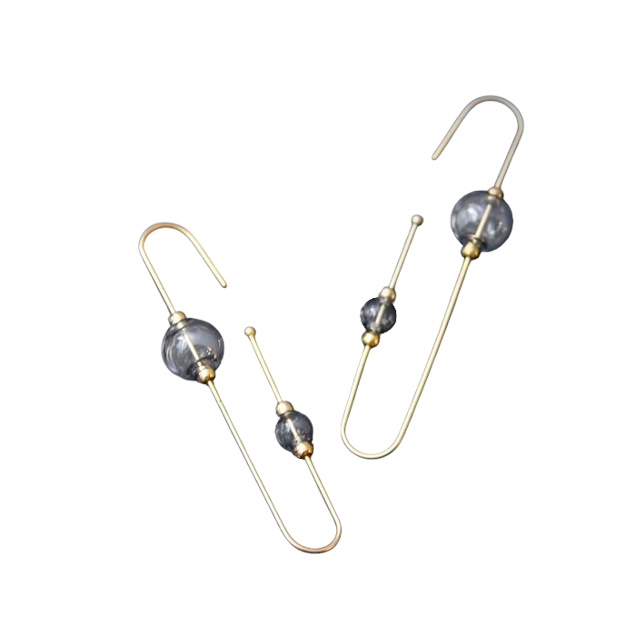 Grey & Gold Harp Hoop Earrings