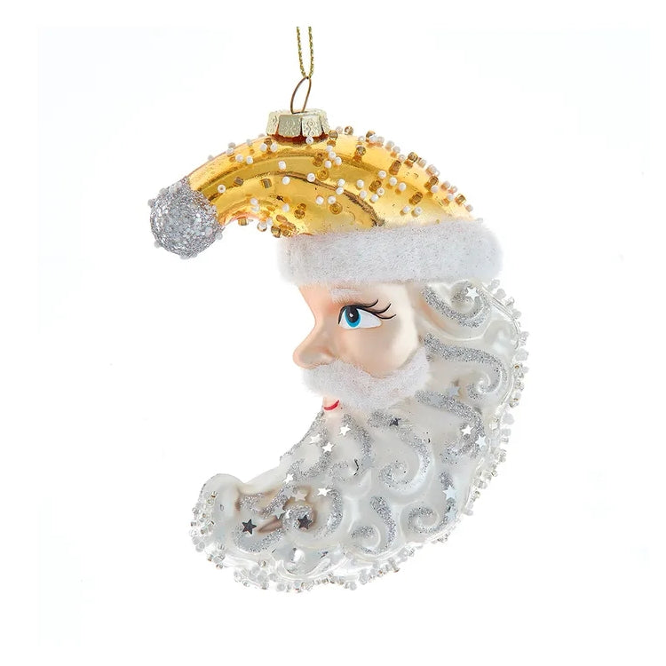 White & Gold Moon Santa Ornament