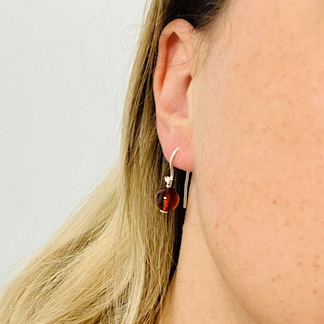 Amber Ball Drop Hummingbird Earrings