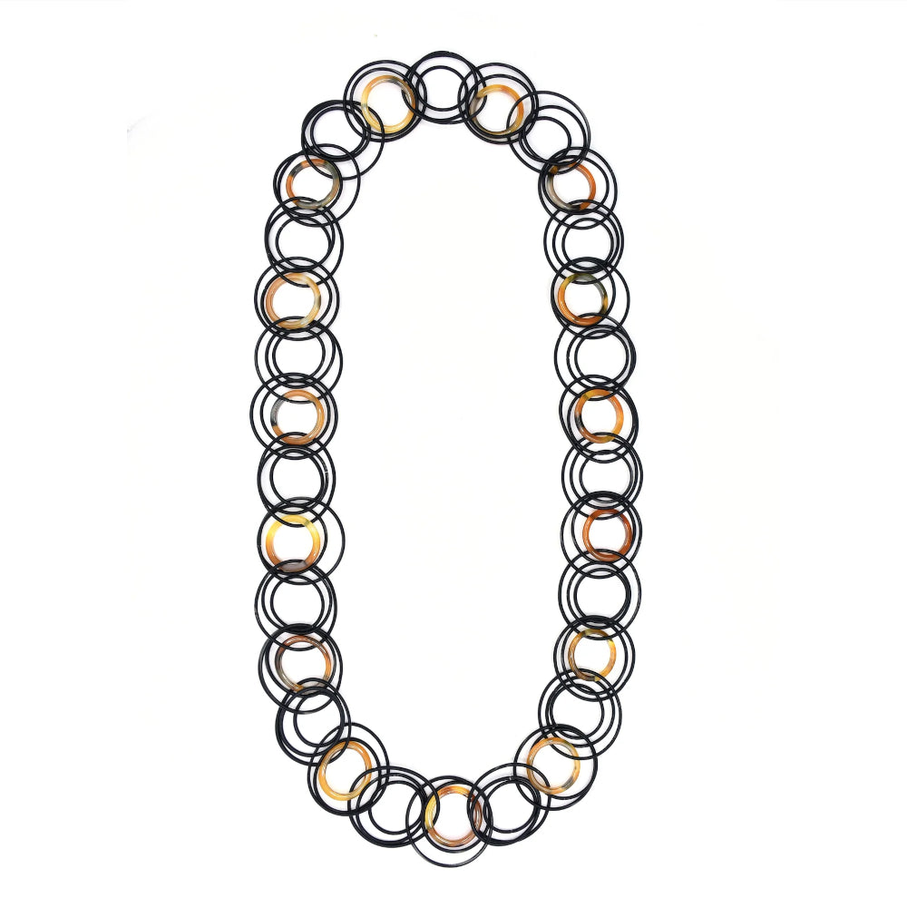 Black Piano Wire with Tortoise Rings Necklace