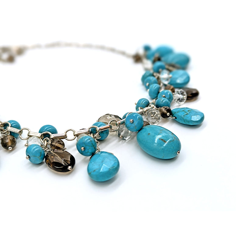 Smoky Quartz Cluster Turquoise Necklace