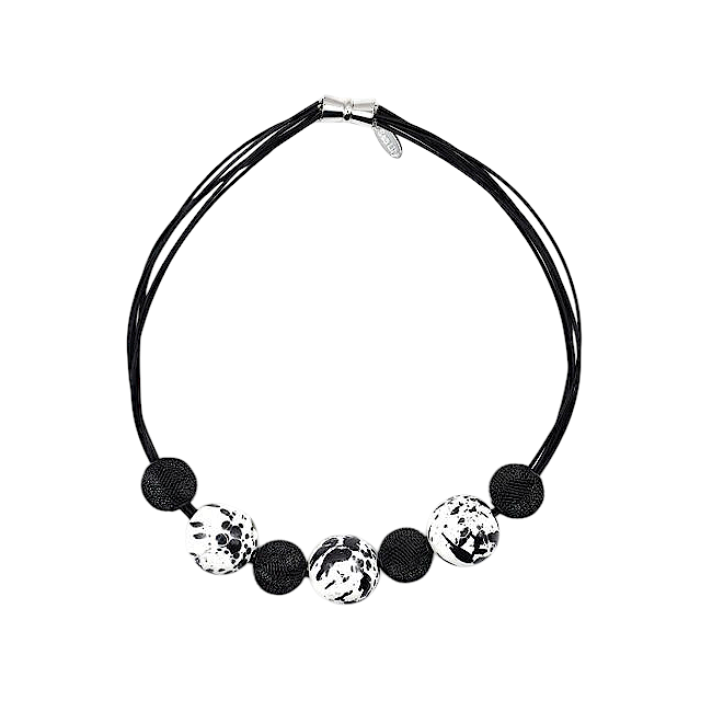 Black & White Beaded Piano Wire Necklace