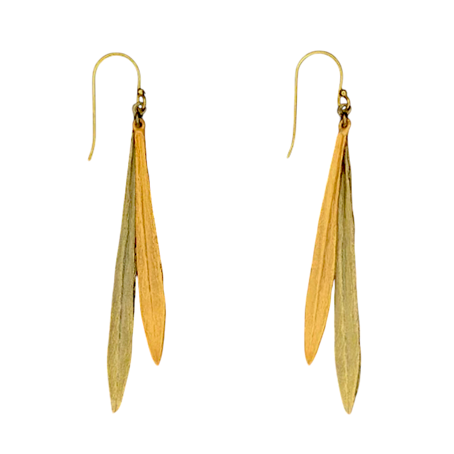Leaf & Bud Long Wire Earrings