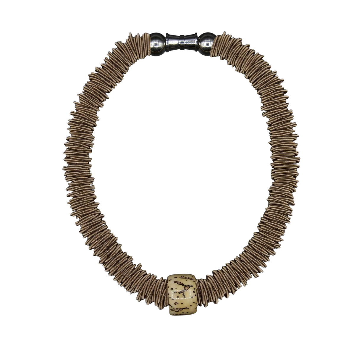 Champagne Spring Ring Necklace with Leopard Slide