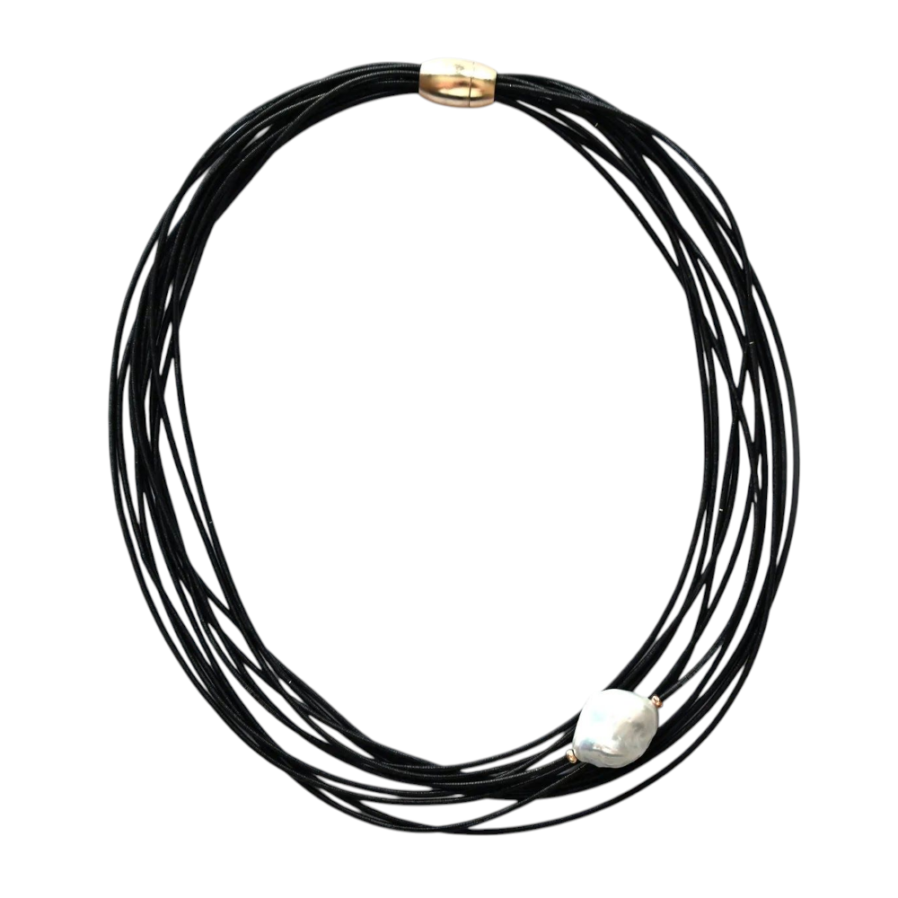 Piano Wire Necklace with Baroque Pearl
