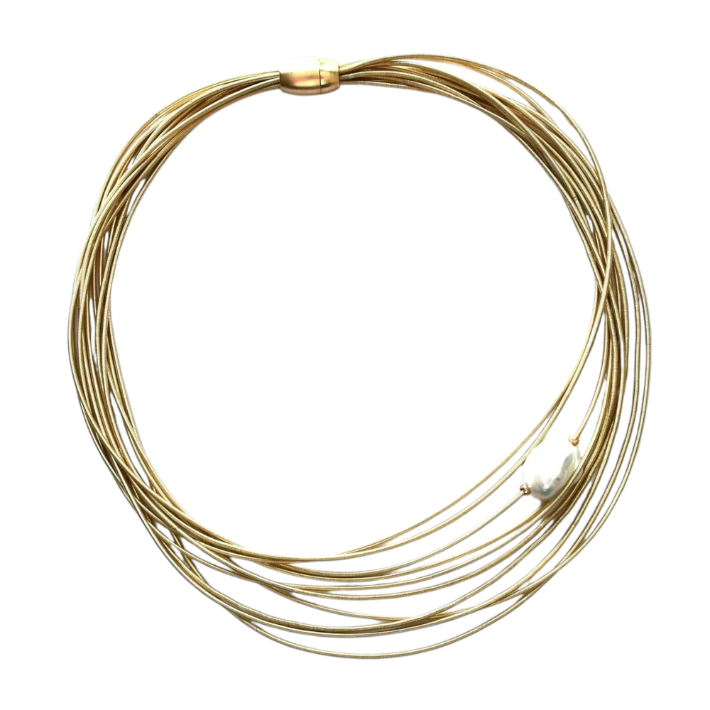 Piano Wire Necklace with Baroque Pearl