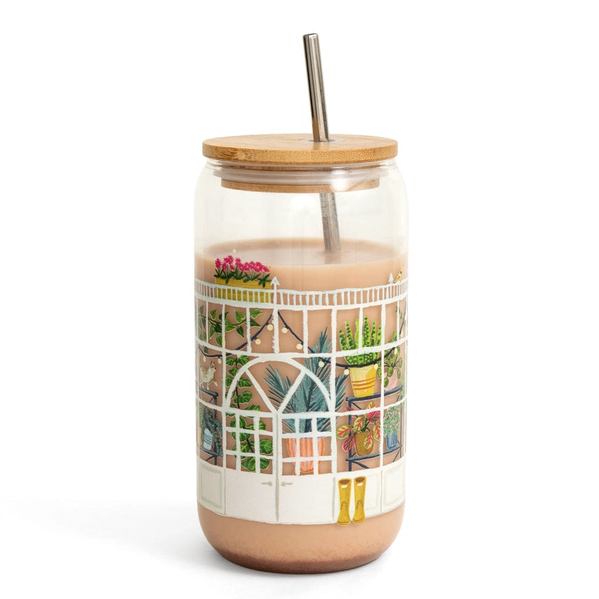 Greenhouse Glass with Lid & Straw