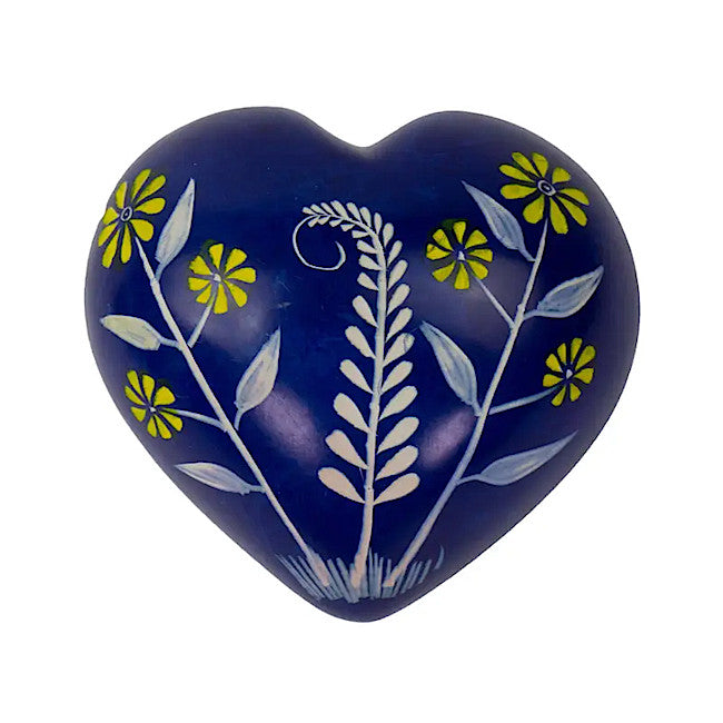 Floral Blue Soapstone Heart