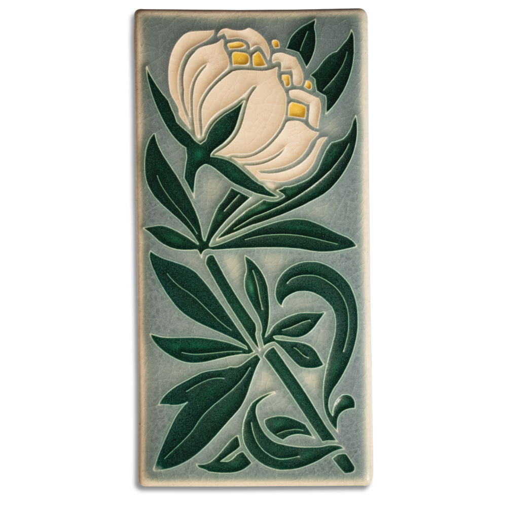 Peony Bloom Motawi Tile - Grey Blue