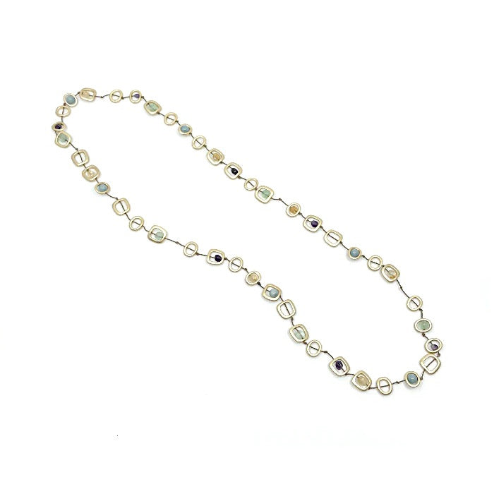 Long Gold Geometric Necklace with Mixed Natural Stones