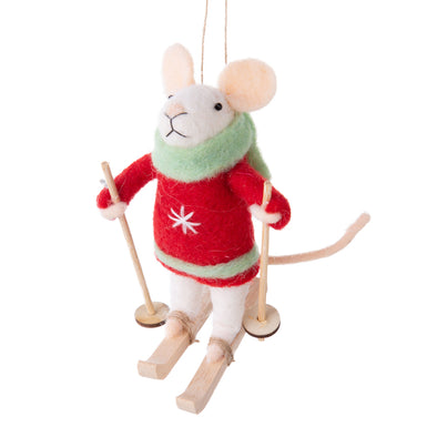 Felt Mouse Skier Ornament