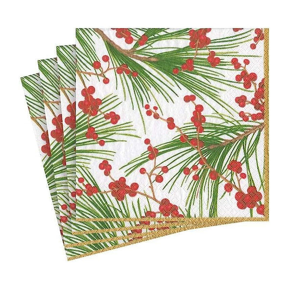 Berries and Pine Paper Cocktail Napkins