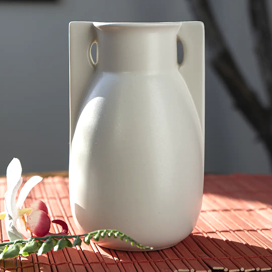 Teco White 2-Buttress Vase