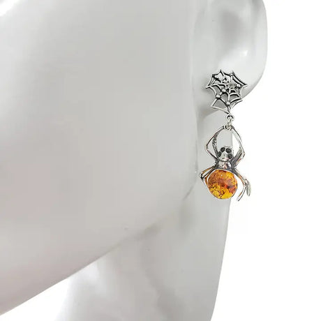 Amber Spider & Web Dangle Earrings