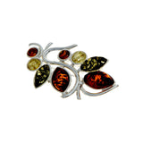 Sterling Silver & Multi-Color Amber Brooch