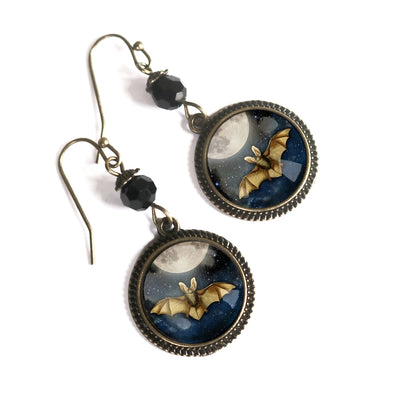 Bat & Moon Dangle Earrings