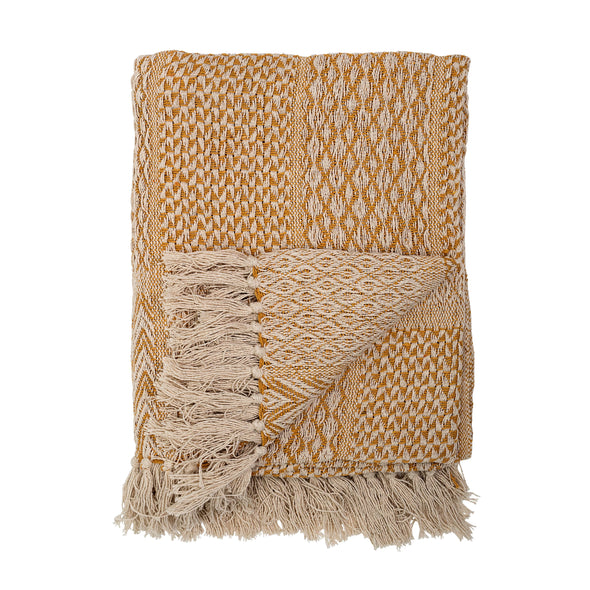 Mustard Recycled Cotton Throw with Fringe