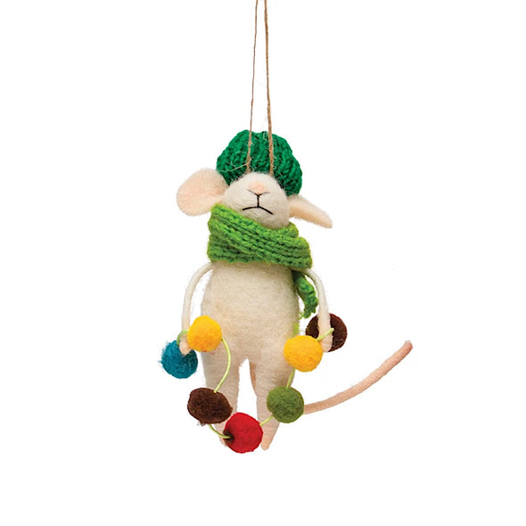Mouse with Pom-Pom String Lights Felt Ornament