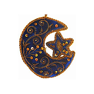 Blue Moon & Star Embroidered Ornament