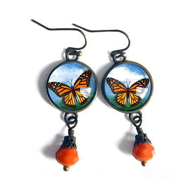 Glass Cabochon Monarch Earrings