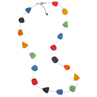 Multicolor Glass Necklace with Silver Chain