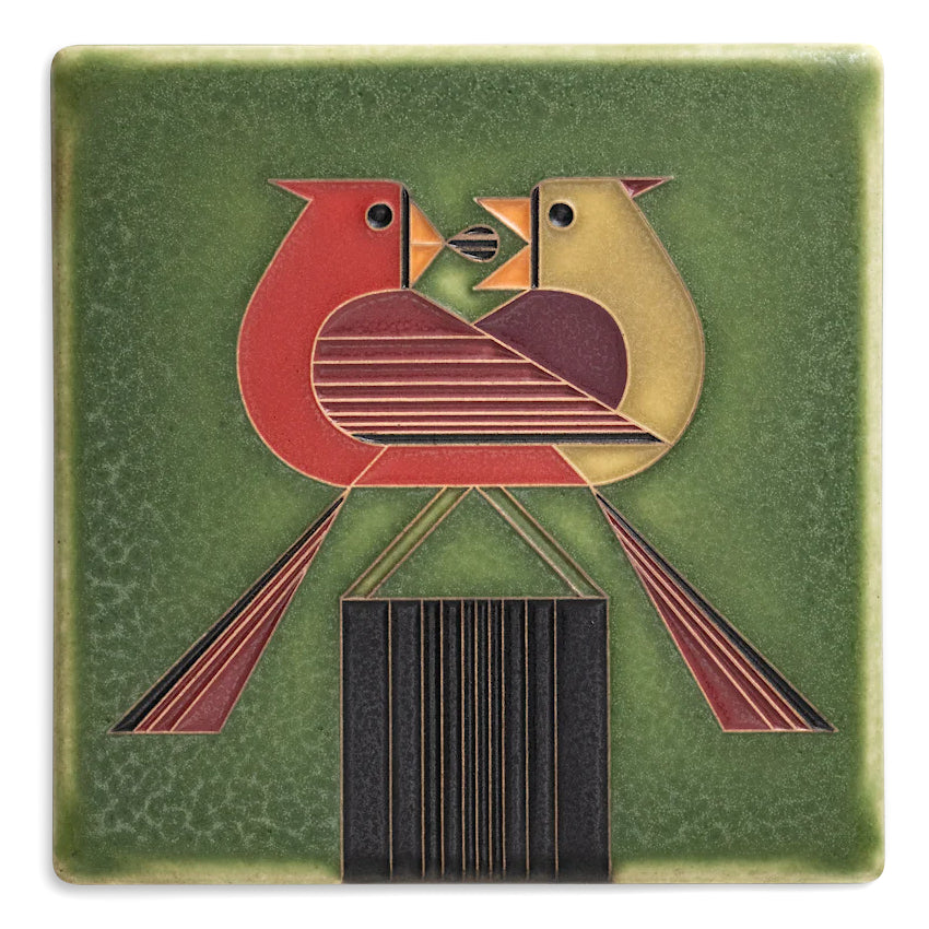 Charley Harper 'Redbird Romance' Motawi Tile