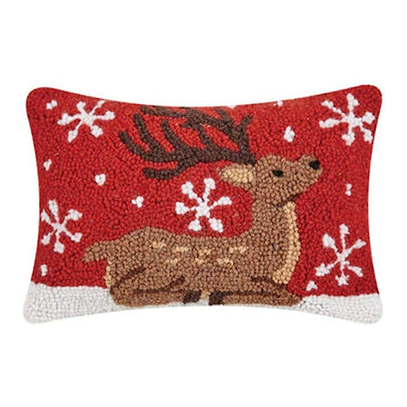 Sitting Reindeer Hooked Pillow