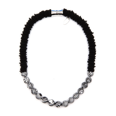 Piano Wire Necklace with Black & White Malachite