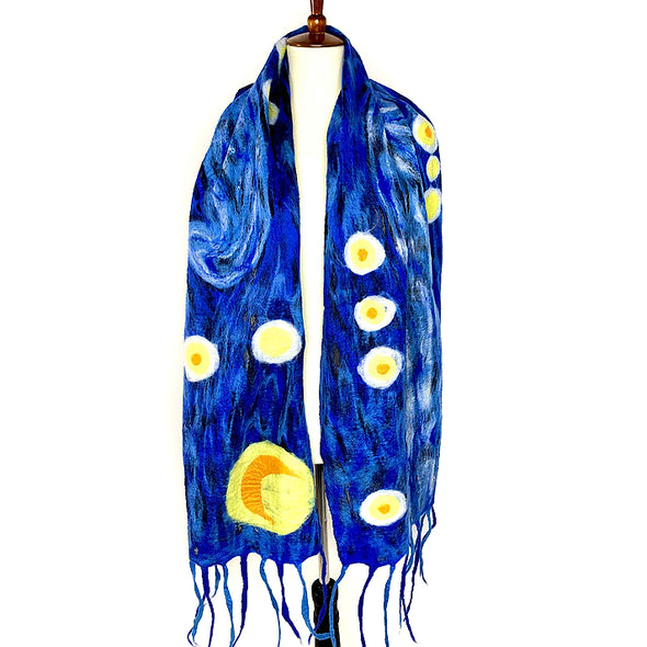 Van Gogh-Inspired Felted Starry Night Scarf