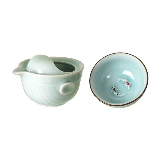 Koi Fish Tea Set for One - Light Blue
