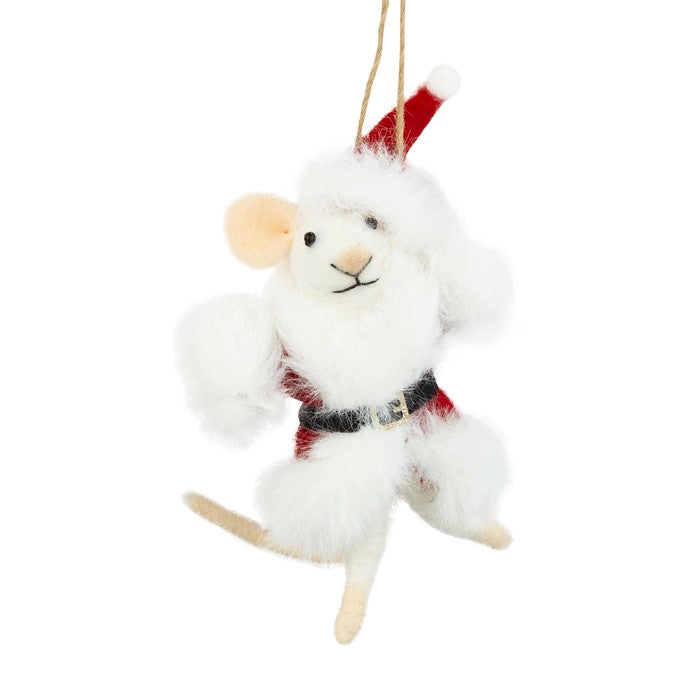 Fluffy Santa Mouse Ornament