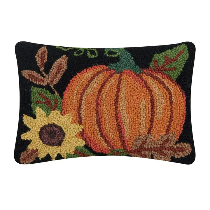 Pumpkin & Sunflower Hooked Pillow