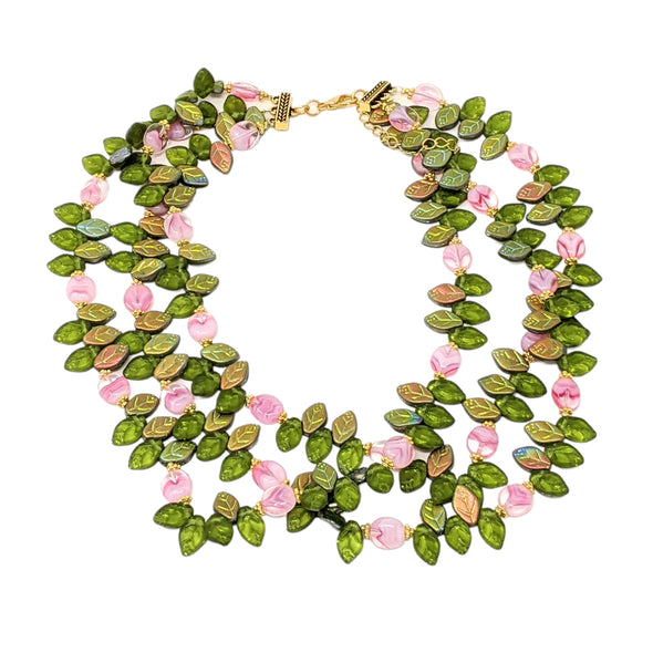 Bohemian Glass Leaf 3-Strand Necklace