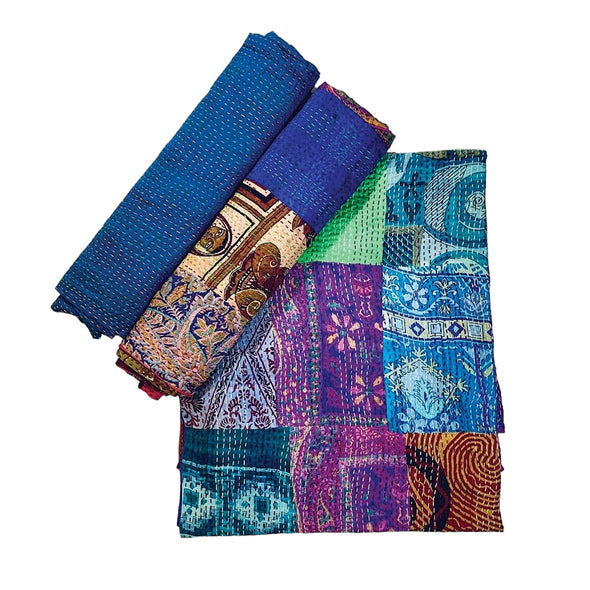 Silk Sari Kantha Throw
