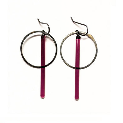 Purple Pendulum Earrings with Small Hoops