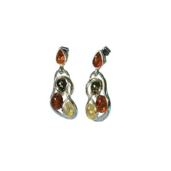Multi-Color Amber Earrings with Honey Hinged Posts