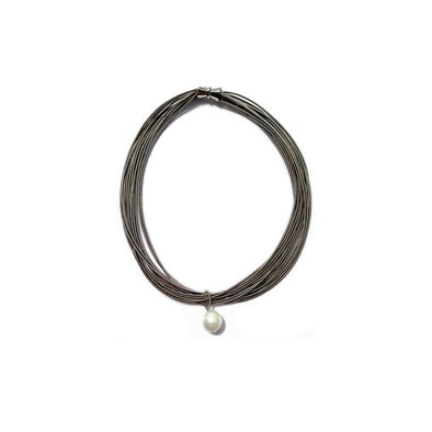 Pearl Piano Wire Necklace - Slate