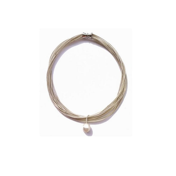 Pearl Piano Wire Necklace - Silver