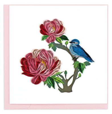 Peony and Bluebird Quilling Card
