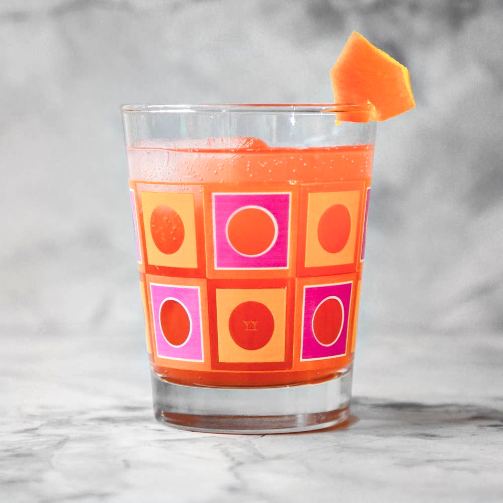 Modern Home Bar Orange and Pink Square Peg Old Fashioned Glasses