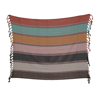 Striped Throw Blanket with Braided Fringe