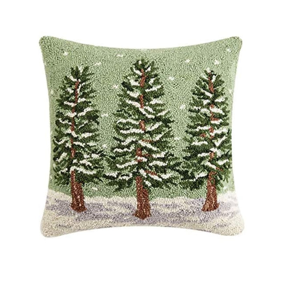 Winter Trees Hooked Wool Pillow